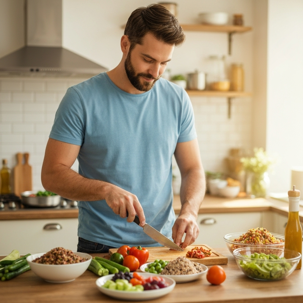 Man cooking healthy food for diabetes management